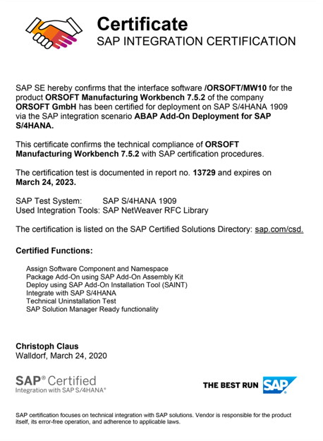 Zertifikat ein die SAP Integration