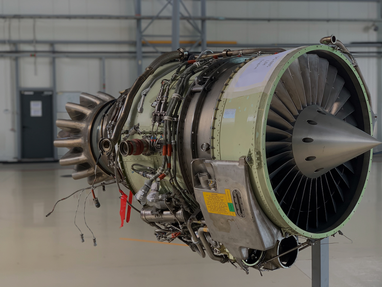 removed aircraft turbine in a production hall